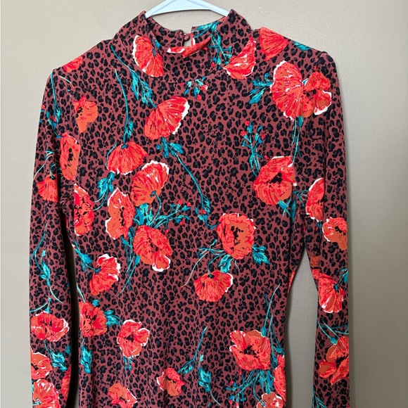 Free People Retro Romance Midi Dress Leopard Floral Chocolate Size Small - Picture 3 of 8